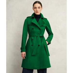 NWT HOBBS Green Petite Skylar Water Resistant Plaid Lined Trench Coat 2P 2